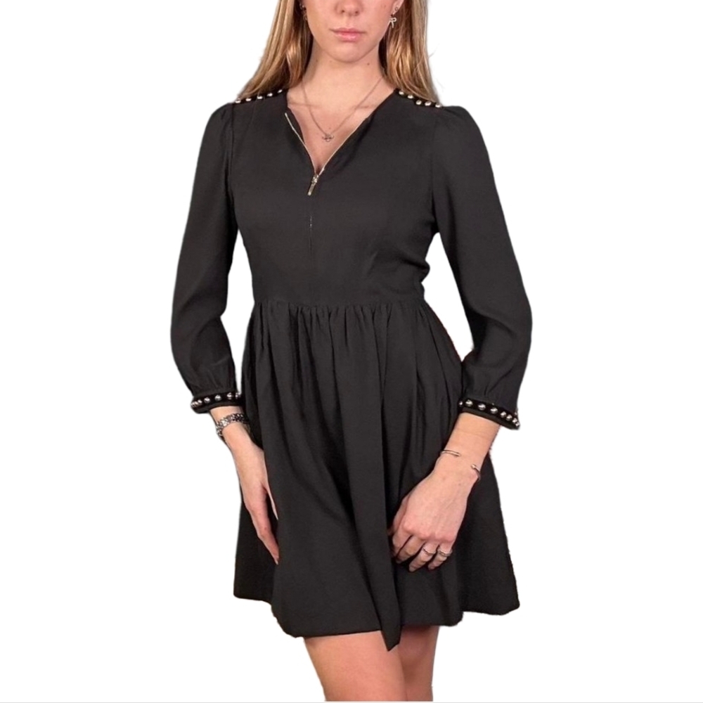 Juicy Couture Black Gold Studded Accents 3/4 Sleeve Mini Dress Size 2